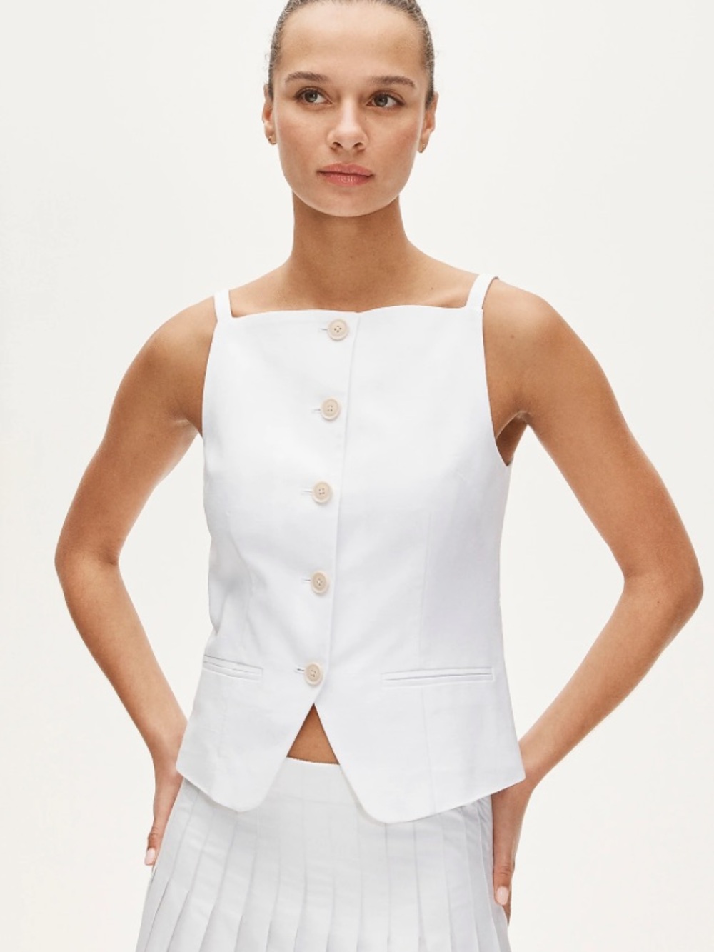 J crew white Button-up cutaway tank top in Gramercy linen blend